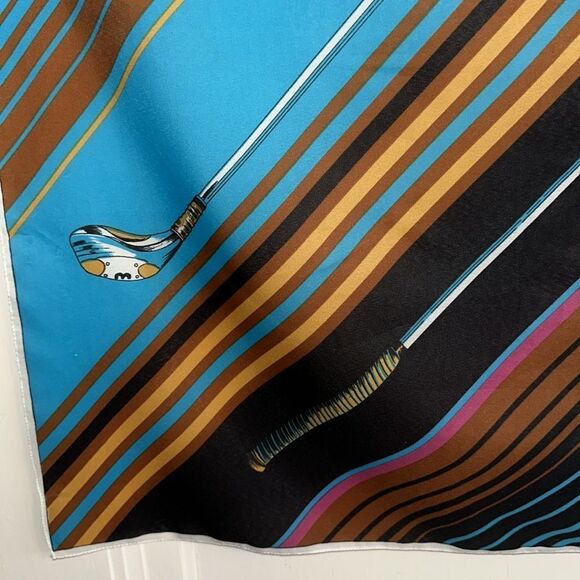 Vintage Valentina Fiori Multi Colored Striped Golf Club Themed Scarf - Picture 4 of 8